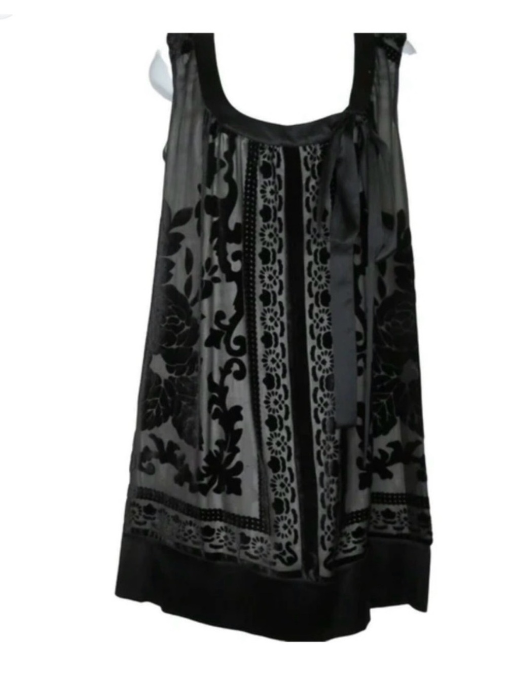 Hale Bob Silk Velvet Burnout Dress – XS – Black Sheer Floral Evening Dress - Picture 2 of 9